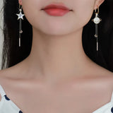 elvesmall New Trend Star Earth Long Tassel Dangle Earrings For Women Planet Crystal Statement Pendant Earrings Wedding Party Jewelry