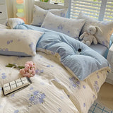 elvesmall Pink Tulip Bedding Set INS Pastoral Flowers Duvet Cover Queen Full Twin Size Flat Bed Sheet Floral Pillowcase Girls Bed Linen