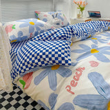 elvesmall Japanese-Style Simple Pure Cotton Small Fresh AB Bedding Quilt Cover Pillowcase Bed Sheet Double Bed Home Textile Four-Piece Set