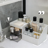 elvesmall Desktop Transparent Cosmetics Storage Box Desktop Organizer with Drawers Pen Holder Stationary Storage Rack for Office Desks