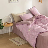 elvesmall Japan Style Plaid Queen Size Duvet Cover Set with Sheets High Quality Skin Friendly Bedding Set King Single Double Bedding Sets
