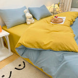 elvesmall Cream Style Pink Yellow Bedding Set Twin Full Queen King Size Bed Linen Girls Adults 180x220cm Bed Flat Sheet Pillowcase Kawaii