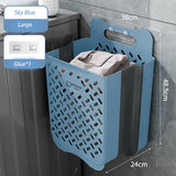 elvesmall Bathroom Folding Dirty Clothes Storage Basket Wall Mounted Hanging Portable Punch-Free Clothes Bucket Organizer Laundry Basket