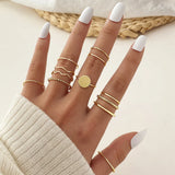 elvesmall Exaggerated Punk Rings Set Snake Heart Chain Butterfly Gold Color Metal Finger Ring for Women Fashion Jewelry Gift