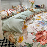 elvesmall Japanese-Style Simple Pure Cotton Small Fresh AB Bedding Quilt Cover Pillowcase Bed Sheet Double Bed Home Textile Four-Piece Set