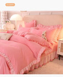 elvesmall  Pink Princess Girls Ruffle Lace Bedding Sets Luxury Quilt Cover Bed Sheet and Pillowcases Soft Bedclothes Decor Home
