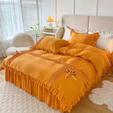 elvesmall 100% Cotton Solid Color Vintage Ruffled Duvet Cover Farmhouse Rustic Comforter Cover Geometric Stripes Bedding Set with 2 Sham