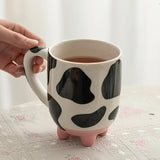 elvesmall  -  1pc 500ml 17oz Cute Cartoon Ceramic Cup Creative Cow Pattern and Footed Water Mug Cup Coffee Milk Cup Gifts for Friend Kids