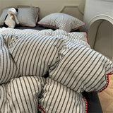elvesmall Ins Nordic Stripe Duvet Cover Set Minimalist Quilt Cover and Sheet Pillowcase Washed Cotton Home Bedding Boys Adults Bedclothes
