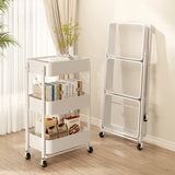 elvesmall Folding Storage Rack Trolley Kitchen Bathroom Bedroom Multi Storey Snacks Shelving Organizer Carts Mobile Trolley Storage Rack