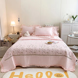 elvesmall  1/3Pc Korean Princess Ruffles Flowers Embroidery Summer Quilt Bedspread on the bed Quilt Air-conditioning Blanket Bedding Set