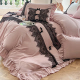 elvesmall  French Retro Bedding Sets Luxury Princess Lace Cotton Ruffle Duvet Cover Set Bed Sheet King Size Bedding Set Bed Comforter Set