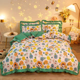 elvesmall Botanical Floral Duvet Cover with Ruffle Lace Pastoral Style Flowers Comforter Cover 3 Piece Microfiber Reversible Bedding Set