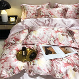 elvesmall Natural Mulberry Silky Blending Duvet Cover Set with Sheets High-end Satin Blending Silky Bedding Set Luxury Queen Bedding Sets