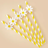 elvesmall  10/20pcs Daisy Flower Paper Straws Daisy Birthday Party Decorations Disposable Drinking Straw Baby Shower Wedding Decoration