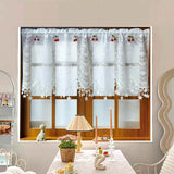 elvesmall  1PC White Lace Red Cherry Short Curtain for Kitchen Window Sheer Drape With Star Bottom Doorway Cabinet Blind #E