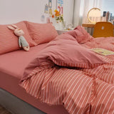 elvesmall Japan Style Plaid Queen Size Duvet Cover Set with Sheets High Quality Skin Friendly Bedding Set King Single Double Bedding Sets