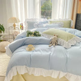 elvesmall Chic Ruffle Lace Duvet Cover Set for Girl Yellow Princess Comforter Cover 3 Piece Bedding with Zipper Closure Soft Bedroom Decor