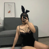 elvesmall  Plus Size Bunny Girl Cosplay Costume Maid Lingerie Rabbit Bodysuit Erotic Outfit women Wrapped Chest Sweet Gift for Girlfriend