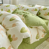 elvesmall Duvet Cover Simple Plant Flower Bed Sheet for Adults and Kids Washed Cotton Floral Pillowcase Home Textiles Four-Piece Bed Set