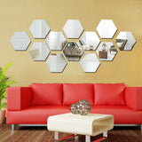 elvesmall 12Pcs Mirror Wall Sticker Home Decor Hexagon Decorations DIY Removable Living-Room Decal Art Ornaments Mirror Multimodal