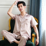 elvesmall  Brand Design Pajamas Men Summer Ice Silk Home Wear Set Male Thin Satin Sleep Clothing Night Suit Gentlemen Pyjamas Breathable