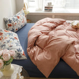 elvesmall Bedding Set Retro Small Floral Cotton Four-piece Solid Color Bed Linen Set Quilt Cover Sheet Pillow Case Home Textiles