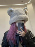 elvesmall Y2k Deer Ears Plush Hat Cute Girl Winter Imitation Rabbit Fur Lady Lolita Thickened Warm Ear Protector Hood