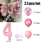 elvesmall 21pcs Pink 40inch Number Foil Latex Balloons Happy Birthday Party Decorations Kids Girl Baby 1 2 3 4 5 6 7 8 9 Year Old Supplies