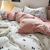 elvesmall Ins Bedding Set Duvet Cover Fresh Blue Floral. Wrinkled Yann Bed Set Of Four Pieces, Washing Cotton Sheets Bed Sheets