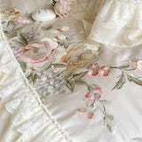 elvesmall  1200TC Egyptian Cotton Romantic French Wedding Bedding Set Lace Ruffles Flower Embroidery Duvet Cover Set Bed Sheet Pillowcases