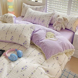 elvesmall Pink Tulip Bedding Set INS Pastoral Flowers Duvet Cover Queen Full Twin Size Flat Bed Sheet Floral Pillowcase Girls Bed Linen