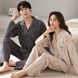 elvesmall  High Quality Men Pajamas Suit Long-sleeved Pure Cotton Couple Loungewear Set Soft Warm Autumn Winter Sleepwear Women Pyjamas
