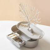 elvesmall  New Upgraded Deer Jewelry Storage Rack Drawer Design Tree Antler Shape Earrings Necklace Ring Jewelry Display Stand Tray Cases