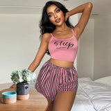 elvesmall  Sexy Women's Sleepwear Home Pajama Sets Summer Loungewear Sleeveless Tops+Shorts 2 Pieces Night Wears Women Pijama Home Clothes