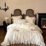 elvesmall  Rose Lace Bedding Set Romantic Princess Wedding Duvet Cover Bed Sheet Pillowcases Bed Linens