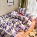 elvesmall Ins Light Luxury Retro Style Small Fresh Thick Strip Four-piece Bedding Student Dormitory Three-piece Set