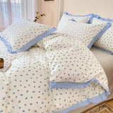 elvesmall Kawaii Princess Pure Cotton Bedding Set Full Size Lovely Ruffles Single Doubel Duvet Cover Set Girls Woman Cozy Bedding Sets