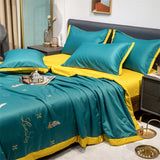 elvesmall  4pcs Satin Sheets Set Luxury Silky Satin Bedding Set with Deep Pocket, 1 Duvet cover+ 1 Flat Sheet + 2 Pillowcases
