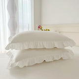 elvesmall Ruffle Duvet Cover Queen Twin 100%Washed Microfiber 3pcs Bedding Duvet Cover Set, Shabby Chic Farmhouse Duvet Cover Pillow shams