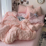 elvesmall Seersucker Princess Girls Bedding Set Duvet Cover Korean Four PIECE  Washed Cotton Bed Sheet  Cover Quilt Set 2024New