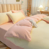 elvesmall Nordic Princess Pink Bedding Set Girls Adults Twin Full Queen Size Bed Flat Sheet Duvet Cover Pillowcases Solid Color Bed Linen