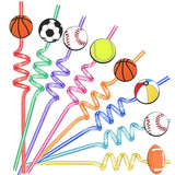 elvesmall 10pcs Football Theme Creative Straw Ball Patch Plastic Straw Happy Football Boy Birthday Party Decor World Cup Supplies Kid Gift