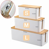 elvesmall Cable Storage Box Power Strip Case Wooden Power Line Wire Management Organizer Anti-Dust Charger Socket Network Line Storage Bin