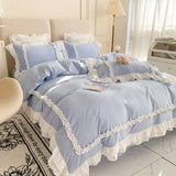 elvesmall  Elegant Bedding Sets Luxury Bed Linen Princess Washed Cotton Ruffle Duvet Cover Set Bed Sheet and Pillowcases Bed Comforter Sets