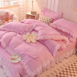 elvesmall Purple Bedding Sets Kawaii Seersucker Bed Sheet Pillowcase Fashion Girl Princess Duvet Cover 4 Pieces Cute Home Decoration