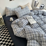elvesmall Japanese Lattice Duvet Cover Set with Sheet Pillowcases No Filling Warm Solid Color Bed Linen Full Queen Size Home Bedding Set