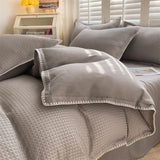 elvesmall Washed Cotton Waffle Bedding Set Sheet Set Four-piece Non-cotton Cotton Bed Sheet Quilt Three-piece Bedding Set