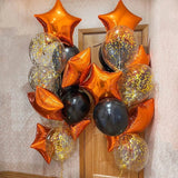 elvesmall 18pcs/set 18inch Orange Stars Foil Balloons Gold Confetti Black Latex Ball Halloween Kids Birthday Party Decors Inflate Balls