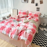 elvesmall Striped Plaid Series Bedding Comforter sets Duvet Cover bedsheets set with Pillowcase Bedding Linens Set for Queen/King Bed